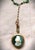 Vintage Victorian Gold Pocket Watch Locket, Green Cameo Woman, Long Art Glass Chain For Sale - Image 13 of 16
