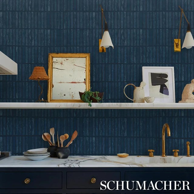 Not Yet Made - Made To Order SAMPLE - Schumacher X Backdrop Wabi-Sabi Wallpaper In Dark Blue For Sale - Image 5 of 5
