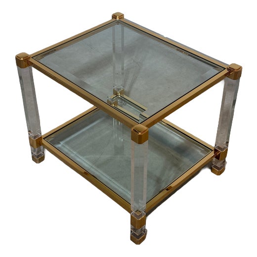 Vintage Brass and Acrylic Glass Side Table For Sale