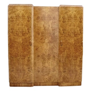 English Art Deco Blonde Walnut Wardrobe, 1930 For Sale