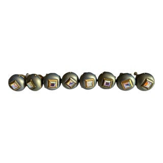 Set of Eight Hollywood Regency Metallic Wood Knobs With Iridescent Aurora Borealis Gems For Sale