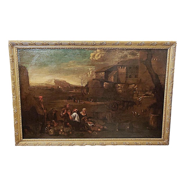 Bucolic Scene in the Roman Countryside, Roman Area of the Bamboccianti, Mid-17th Century, Oil on Canvas For Sale
