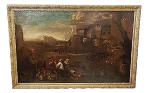Bucolic Scene in the Roman Countryside, Roman Area of the Bamboccianti, Mid-17th Century, Oil on Canvas