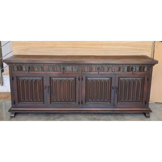 Large 20th Century Catalan Spanish Baroque Carved Walnut Tuscan Credenza or Buff For Sale - Image 18 of 18
