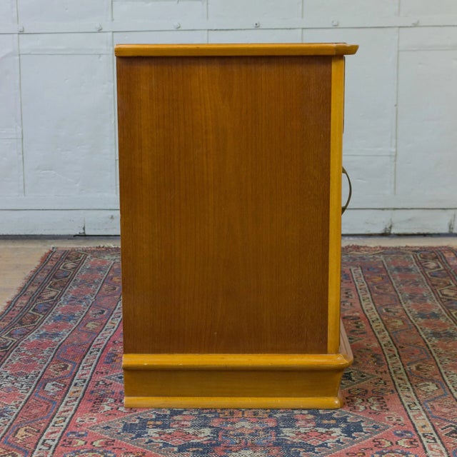 Brown Pair of French Mid-Century Mahogany Veneered Nightstands With Original Hardware For Sale - Image 8 of 13