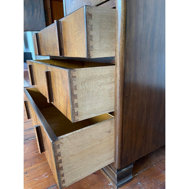 Burnt Umber 1930s Art Deco/Moderne Walnut Highboy Dresser For Sale - Image 8 of 13
