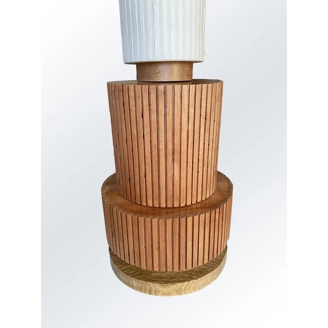 "Totem Lamp 13" ground lamp by Mascia Meccani, 2020. Handmade lamp with cherry cherry parts and carved oak and hand...