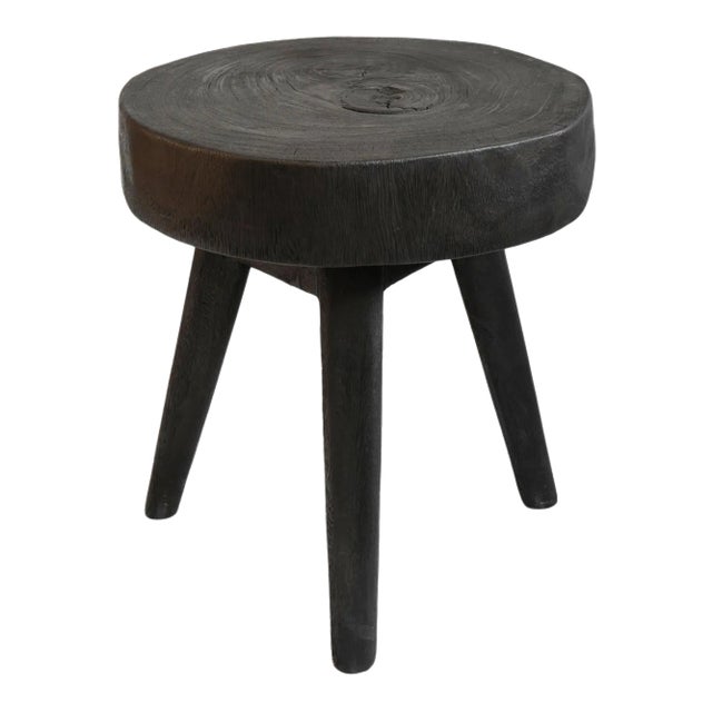 Black Acacia Wood Round Stool / Side Table For Sale