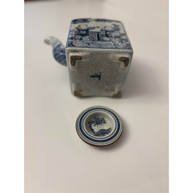 Mid 20th Century Vintage Chinese Blue and White Porcelain Teapot With Brass Handle For Sale - Image 5 of 8