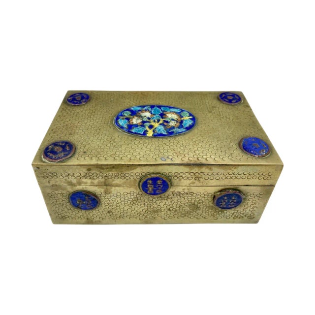 Vintage Chinese Brass and Enamel Floral Decorative Trinket Box For Sale - Image 12 of 12