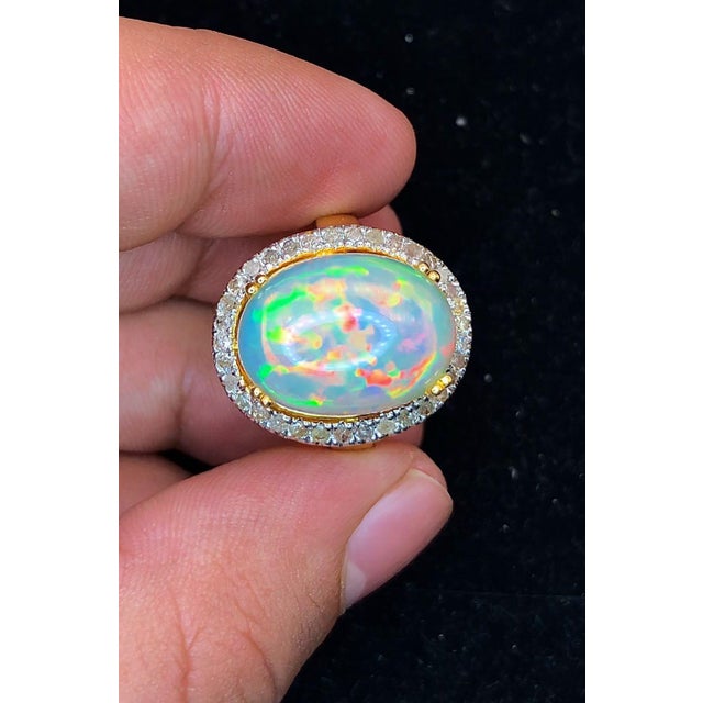 Green Bochic "Orient" Natural Diamond & Fire Opal Ring Set In 18K Gold & Silver For Sale - Image 8 of 12