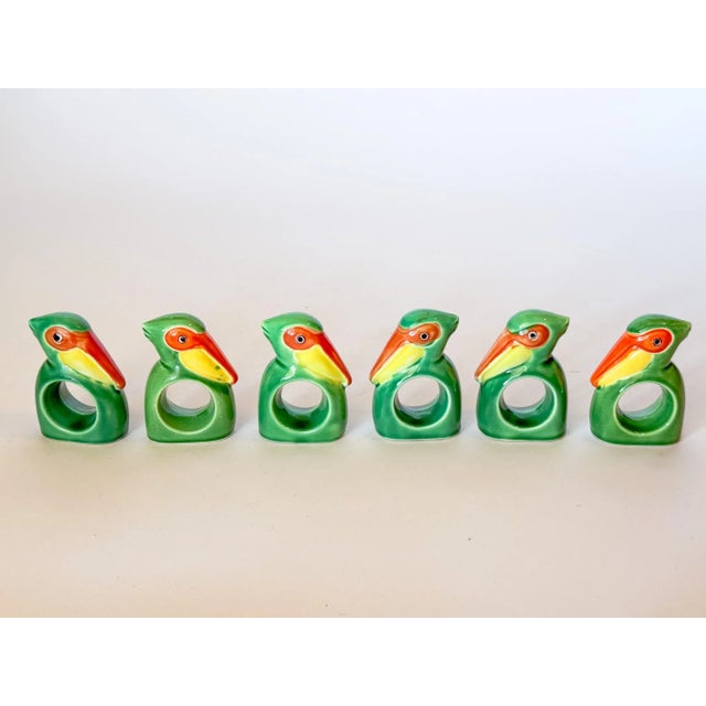 Ceramic Vintage Japanese Ceramic Tropical Bird Napkin Rings For Sale - Image 7 of 10