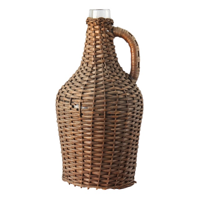 Antique French Wicker Demijohn Bottle For Sale