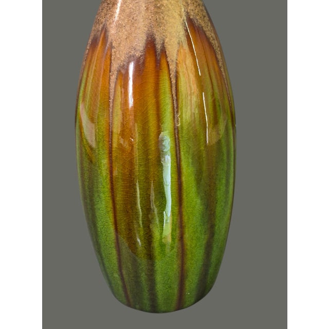 Mid-Century Modern Mid-Century Modern Drip Glaze Pottery Green Earth Tone Vase For Sale - Image 3 of 6