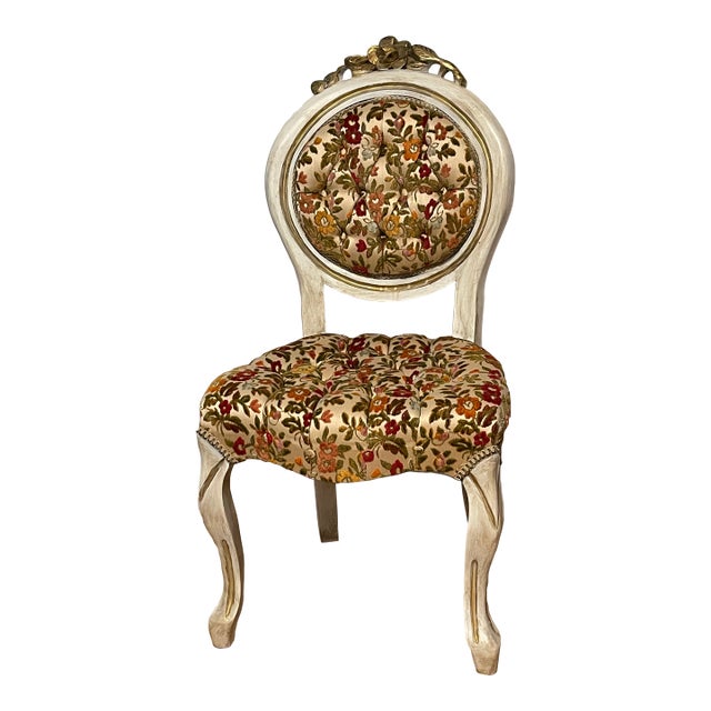 Vintage Regency Cut Velvet Distressed Dining Chair For Sale