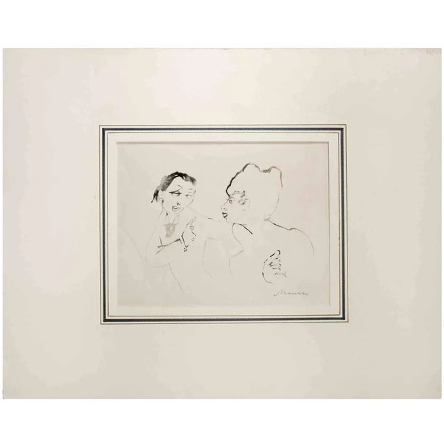 Mino Maccari, The Couple, Watercolor, 1940s For Sale