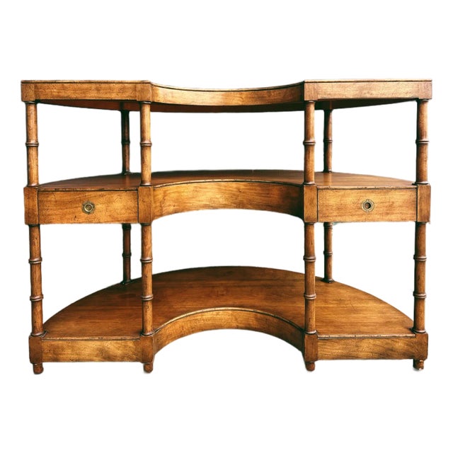 Baker Furniture Hollywood Regency Chinoiserie Faux Bamboo Bar Cart / Server on Castors For Sale