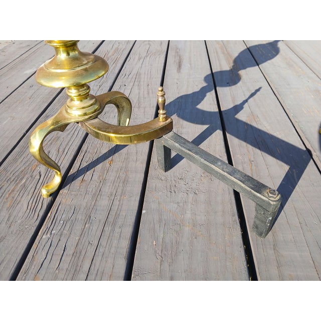 Vintage Ornate Cast Brass Fireplace Andirons 1950s For Sale - Image 18 of 18