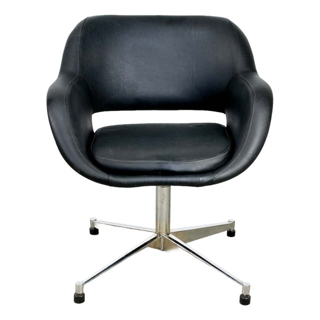 Vintage Italian Black Leatherette and Chrome Swivel Chair, 1970s For Sale