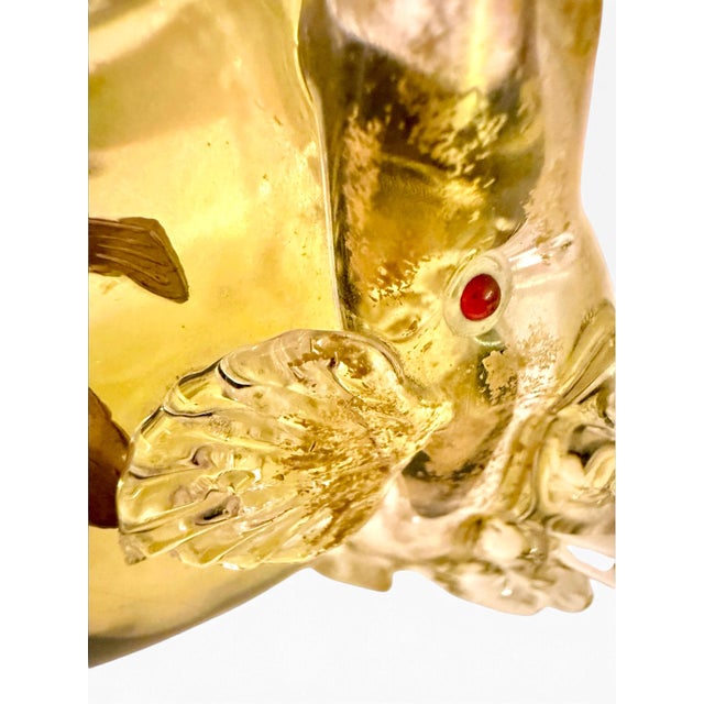 Glass Antique Zoomorphic Amber Glass Bowl With Three Fish and Enamel Decoration, Attributed to Auguste Jean, Moser Style C. 1880 For Sale - Image 7 of 14
