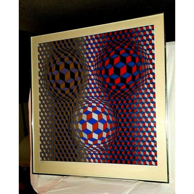 Mid-Century Modern 1980 "Nebulous" Op Art Abstract Silkscreen by Victor Vasarely, Framed For Sale - Image 3 of 13
