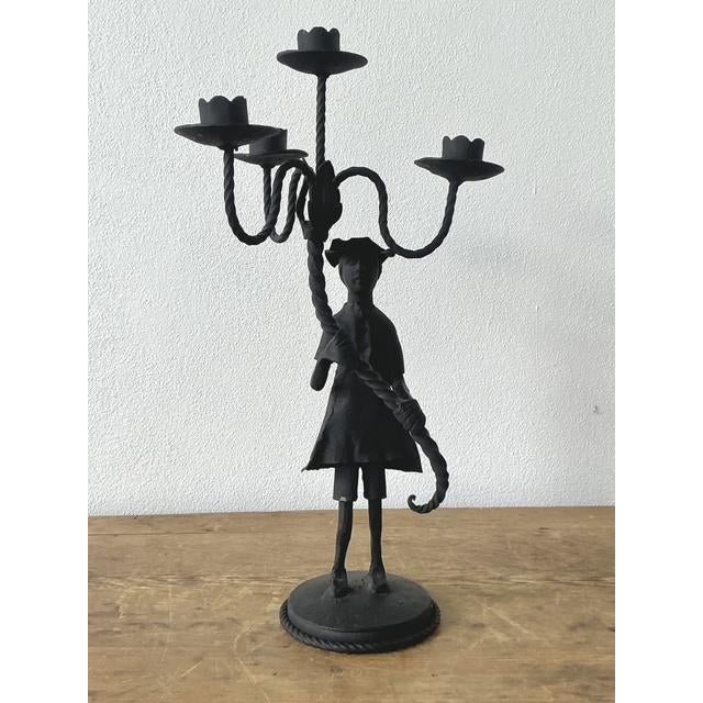 Mid 20th Century Vintage Boho Forged Iron Candelabras - Set of 2 For Sale - Image 5 of 12