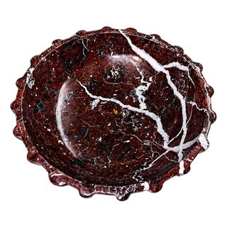Handmade Ruffled Stone Bowl – Sculptural Polished Decorative Bowl, 10" X 3.5" For Sale