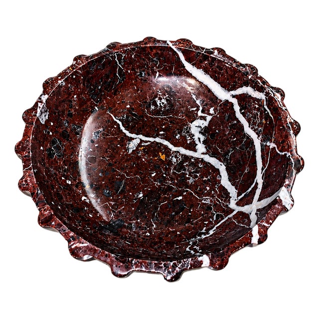 Handmade Ruffled Stone Bowl – Sculptural Polished Decorative Bowl, 10" X 3.5" For Sale