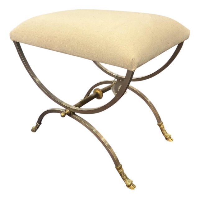 Neoclassical Steel and Brass Stool For Sale