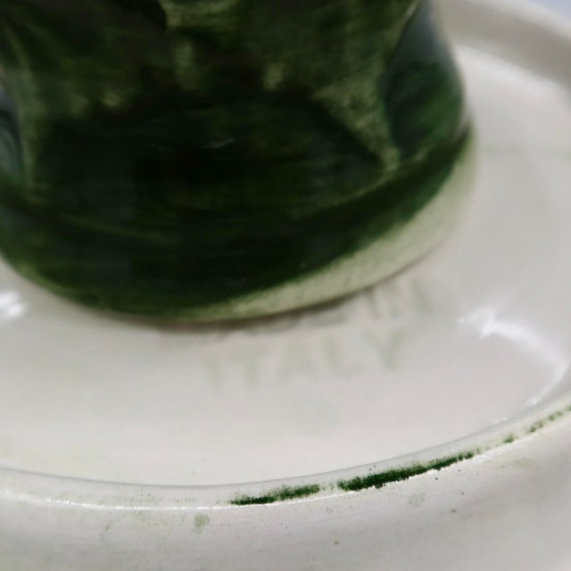 Vintage Italian Bassano Majolica Green Leaf Pedestal Compote Bowl — Made in Italy For Sale - Image 4 of 9