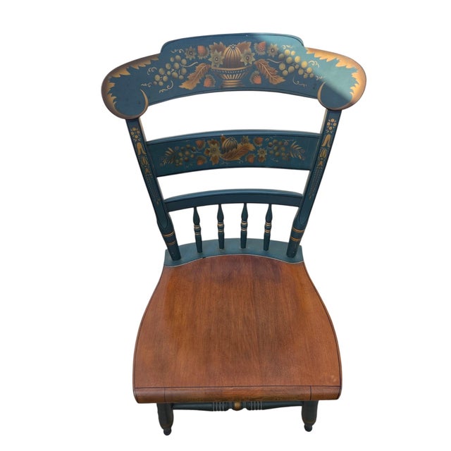 Pair of Vintage Hitchcock Plank Bottom Dining Side Chairs Paint Decorated For Sale - Image 9 of 14