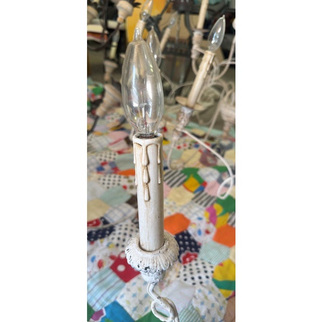 1990s French Country Style Painted & Crystal Six-Light Chandelier For Sale - Image 5 of 10