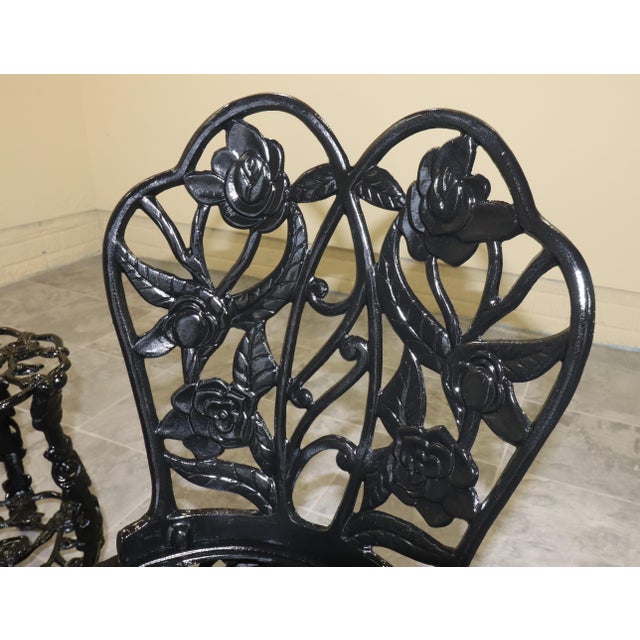 1950s Rose-Pattern Cast Iron and Aluminum Garden Bistro Set With Two Plant Stands, 5 Pieces For Sale - Image 13 of 16