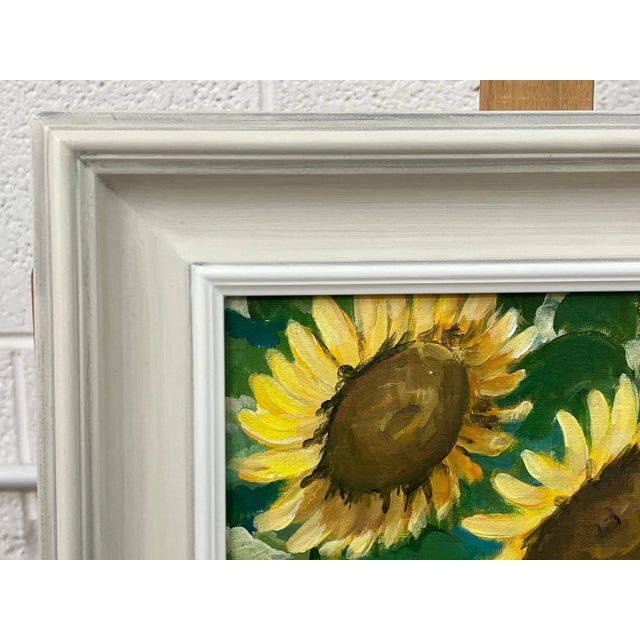 Angela Wakefield Golden Yellow Sunflowers Study on Green Background by Contemporary Artist, 2023 For Sale - Image 6 of 12