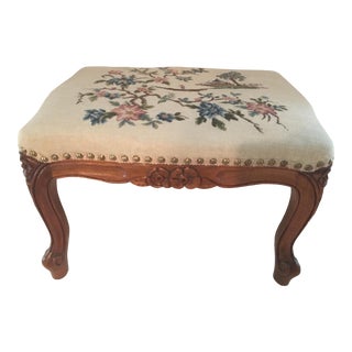 Vintage Asian Needlepoint Foot Stool For Sale