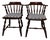 1950s Colonial Windsor Style Wood Chair With Cushion Black Set of 2 For Sale