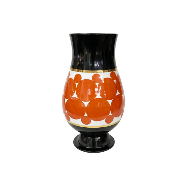 Abstract Currey & Company De Luca Orange and Black Vase For Sale - Image 3 of 5