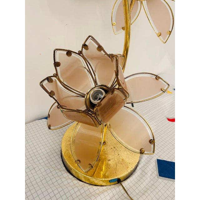 1970s Mid Century Modern Hollywood Regency Pink Lotus Flower Tall Table Lamp 36” For Sale - Image 10 of 12