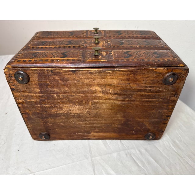 Antique 19th Century Handmade Wood Veneer Marquetry Jewelry Box Dresser Chest For Sale - Image 11 of 14