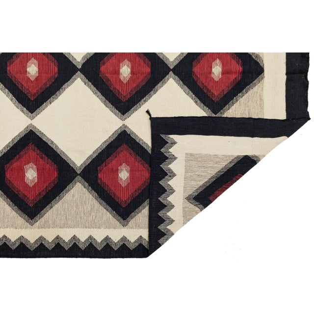 Native American Modern Navajo Style Flatweave Geometric Diamond Wool Rug in Cream 9x12 For Sale - Image 3 of 11