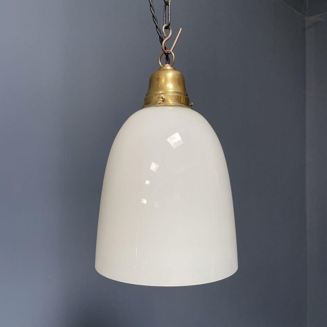 Opaline Glass Hanging Lamp with Brass Fixture For Sale - Image 11 of 18