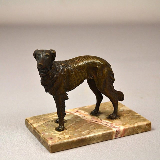 Metal Art Deco Bronze Sculpture of a Russian Borzoi Hound on a Marble Base, 1920s-1940s For Sale - Image 7 of 11