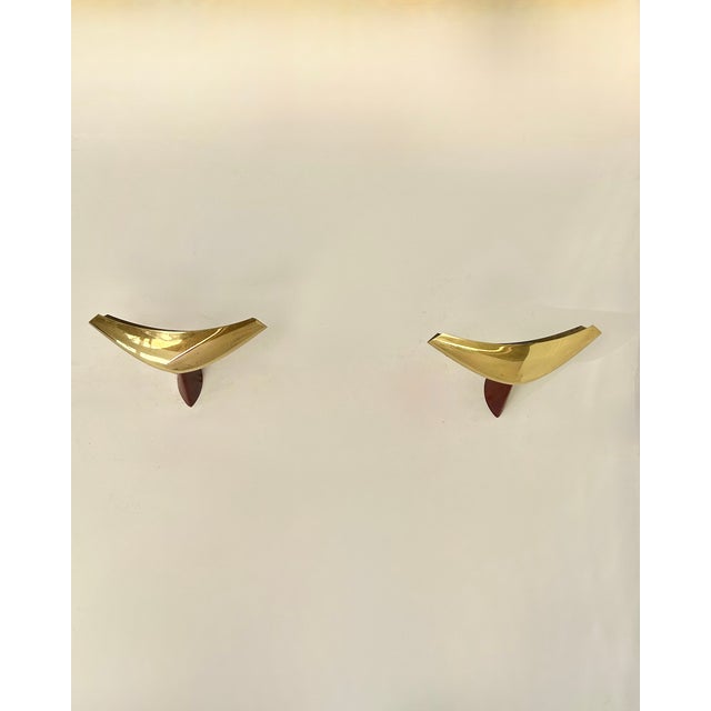 Gold Vintage Wall Lights in Wood and Brass, Italy, 1980s, Set of 2 For Sale - Image 8 of 8