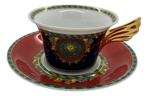 Le Roi Soleil Tea Cup and Saucer by Versace for Rosenthal, 2017, Set of 2