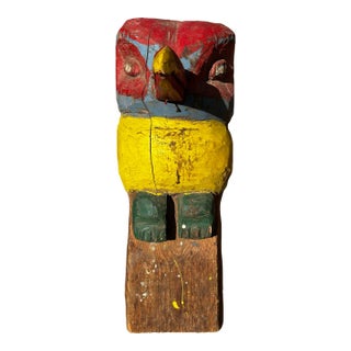 1940s Folk Art Hand Carved Wood Owl Totem Pole For Sale