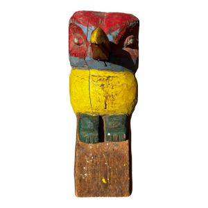 1940s Folk Art Hand Carved Wood Owl Totem Pole