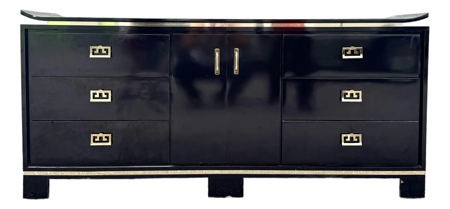 Chinoiserie Black Gloss Laminate Dresser With Gold Accents | Chairish