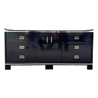 Chinoiserie Black Gloss Laminate Dresser With Gold Accents For Sale