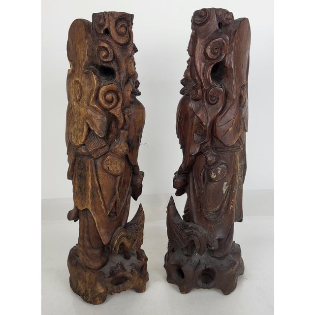 Pair of Large Antique Chinese Li Tieguai Carved Wood Figures W. Glass Eyes For Sale - Image 4 of 14