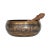 A Tibetan brass singing bowl with mantra writing on the outside and interior ornamental designs, with the five Dhyani...